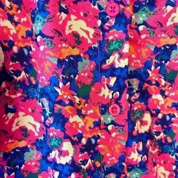 Bright Colored Floral Long Sleeve Blouse with Ruffles, Size Large - Picture 2 of 5